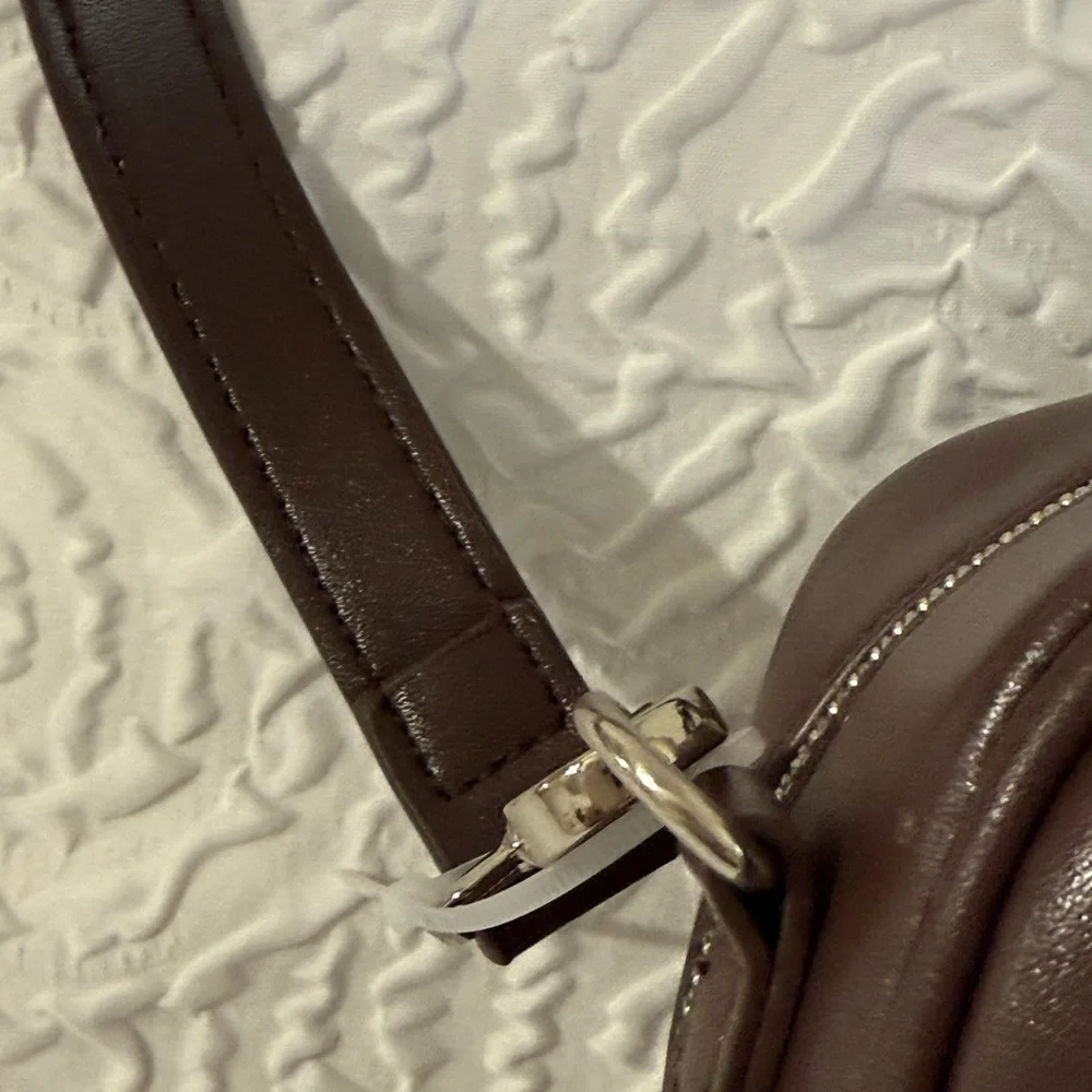 Steve Madden Chocolate Brown Crossbody Bag with Orange Micro-Bag Charm